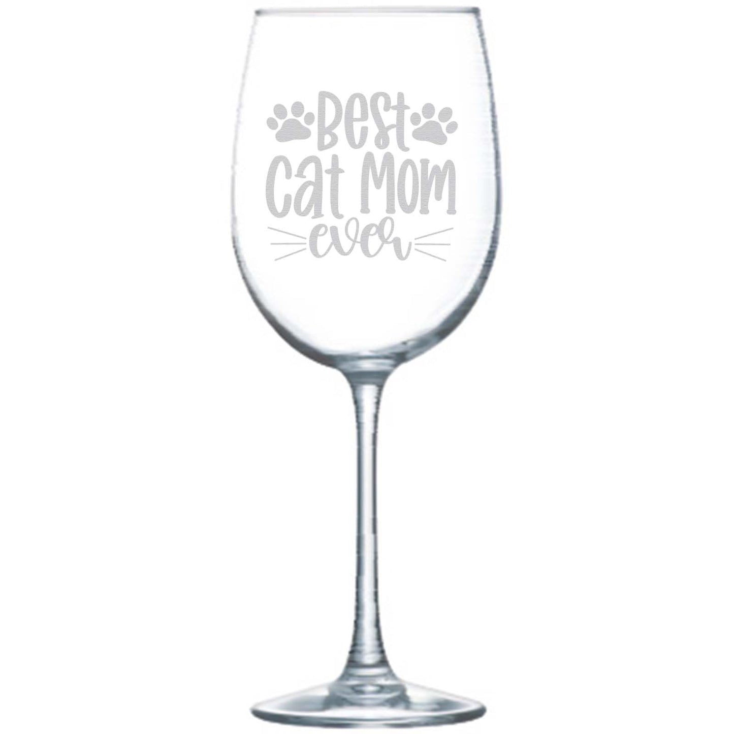 Best Cat Mom Ever Engraved Stemless Wine Glass • Cat Owner Gifts for Women • Unique Novelty Gift for Birthday, Christmas, Mother's Day, Grandma, Mom, Daughter, Sister, Aunt