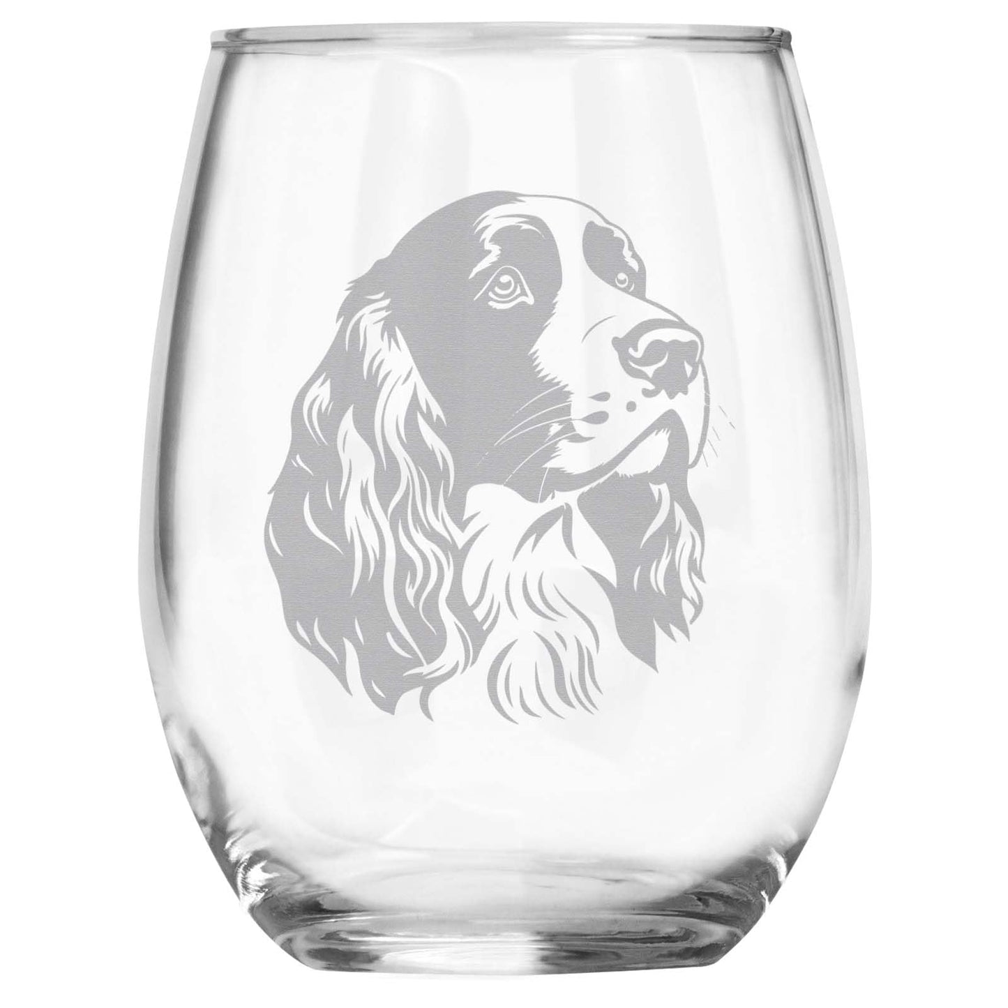 English Springer Spaniel Breed Themed Engraved Stemless Wine Glass, Unique Pet Gift for Cocker Mom/Dad, Dog Lover Gifts for Her/Him