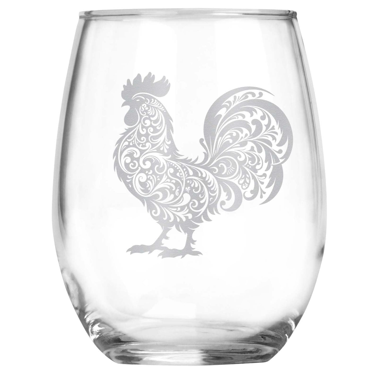 Rooster Stemless Wine Glass, Rustic Engraved Rooster Gift for Chicken Lovers, Farmhouse Wine Glass for Country Kitchens, Homesteaders & Backyard Farmers