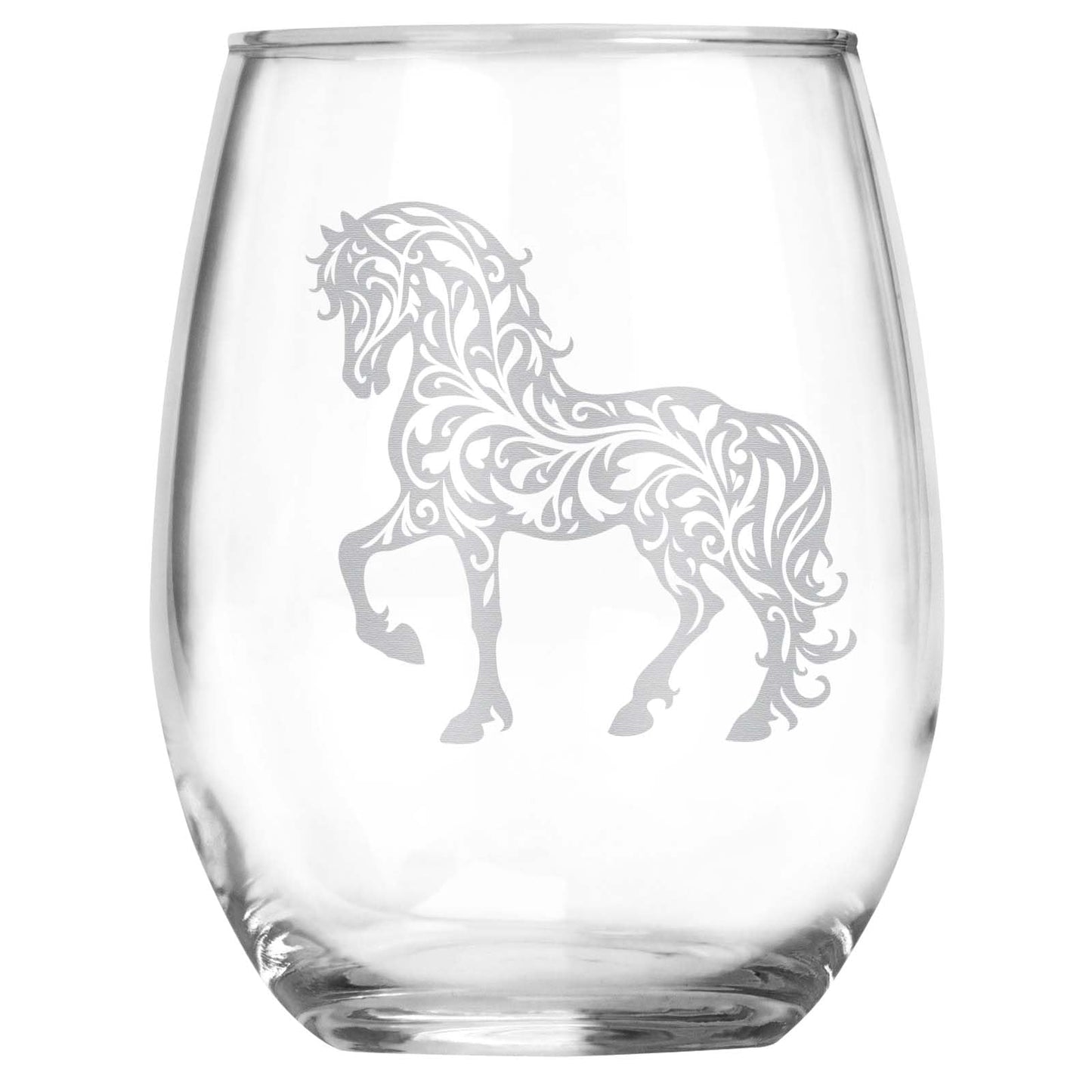 Elegant Horse Engraved Stemless Wine Glass, Unique Gift for Horse Lovers, Etched Equestrian Glassware, Rustic Farmhouse Décor Gift, Cowgirls & Western Home Décor & Drinkware