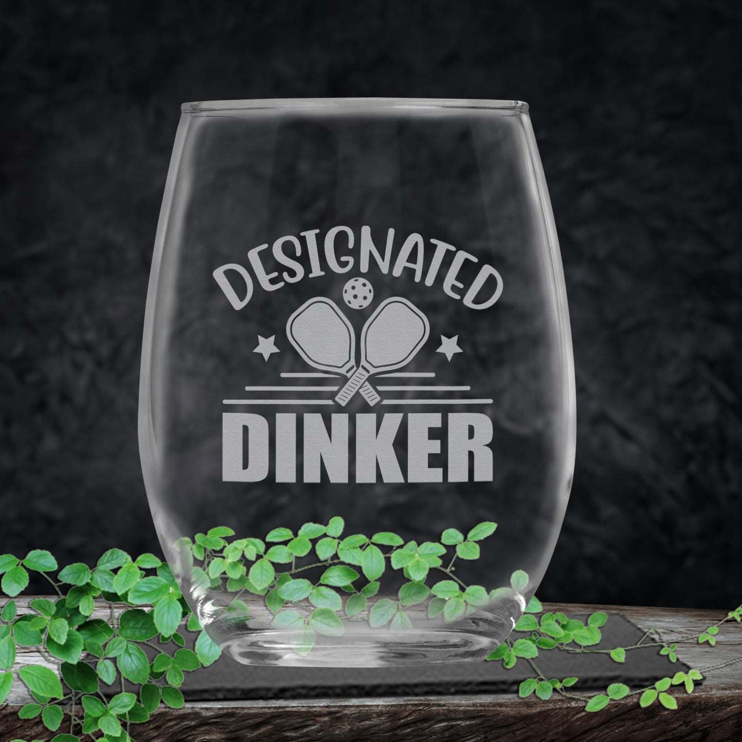 Pickleball Gifts for Women and Men, Funny Pickleball Gifts, Designated Dinker Engraved Stemless Wine Glass, Gift for Pickleball Players