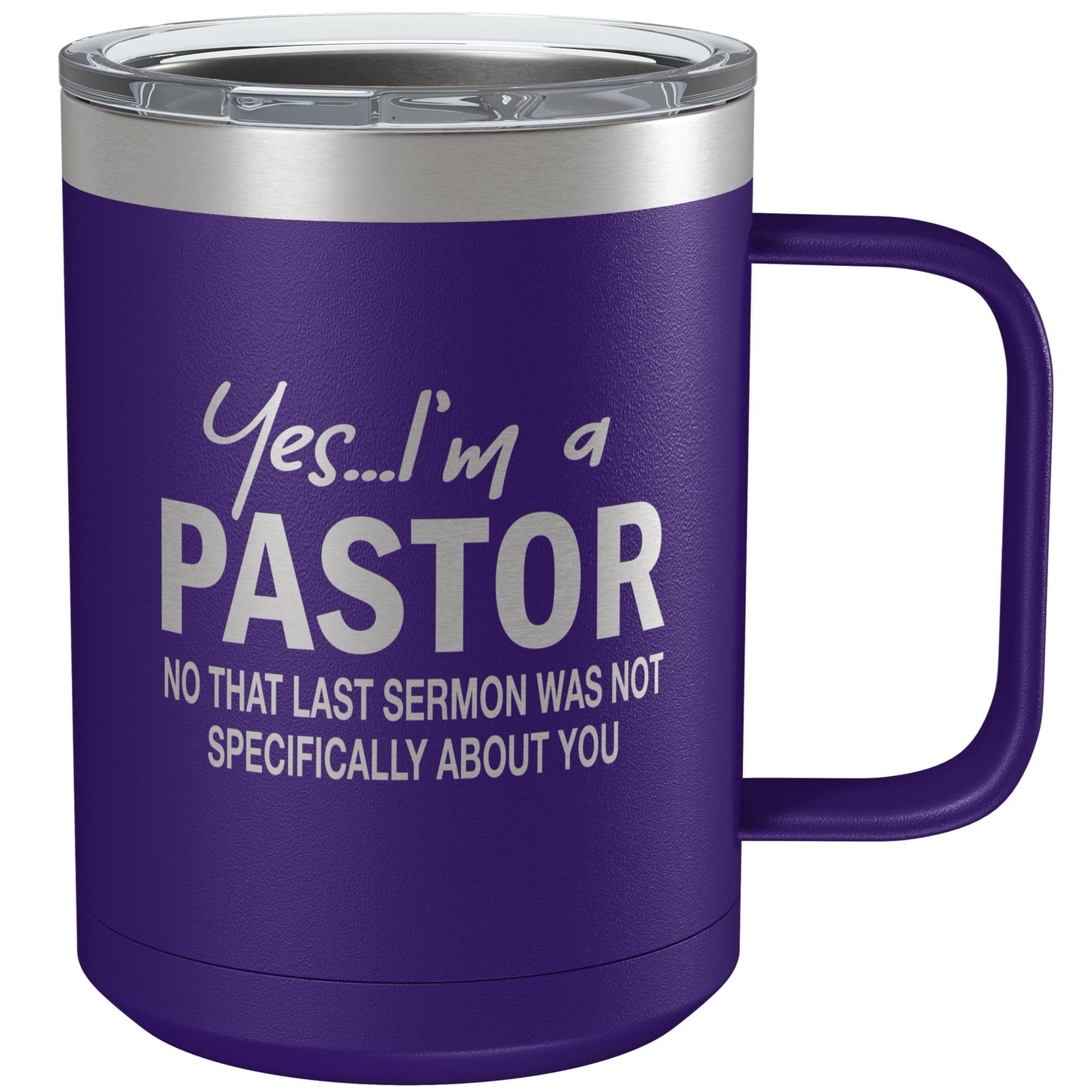 Funny Coffee Mug For Pastor • Funny Pastor Mug • Gift for Pastor • Engraved 15oz Coffee Tumbler w-Slider Lid • Yes I'm a Pastor
