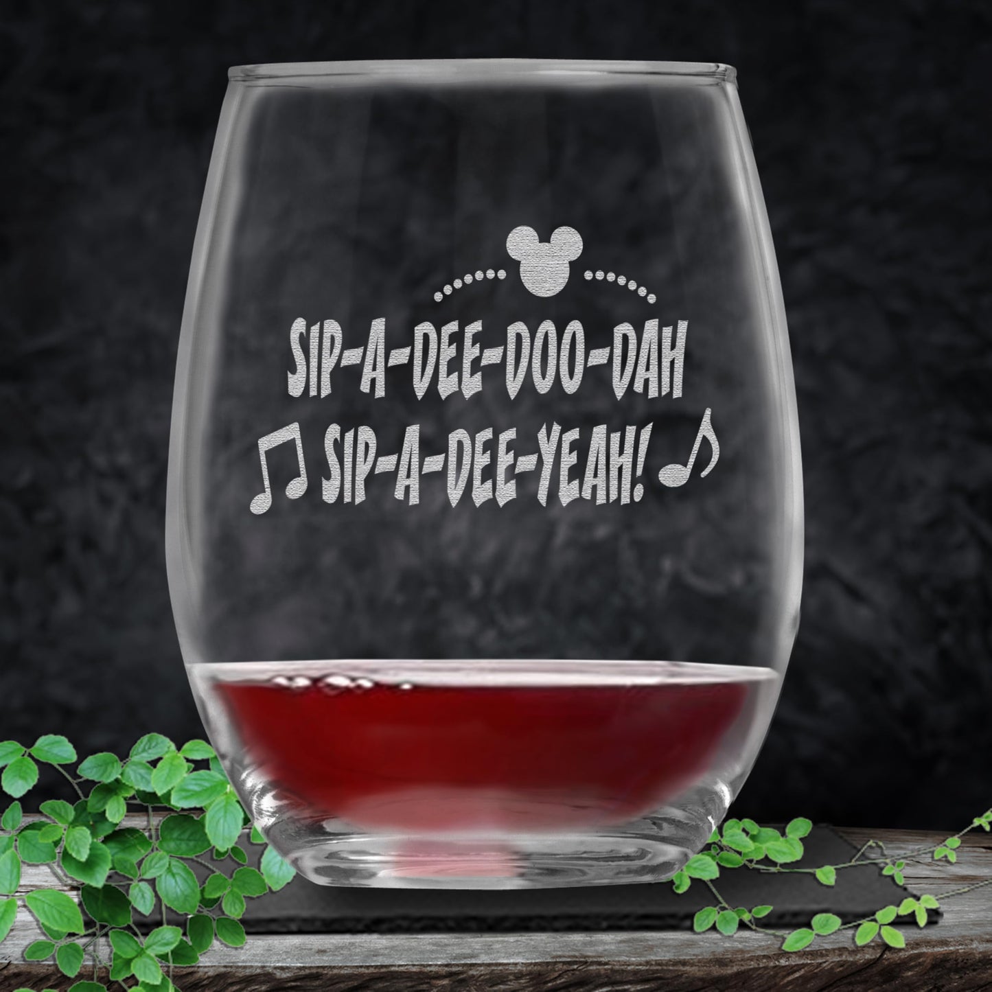 Enchanted Sip-A-Dee-Doo-Dah Stemless Wine Glass, Funny Gag Birthday, Christmas Gift, Whimsical Engraved Glass for Magical Moments