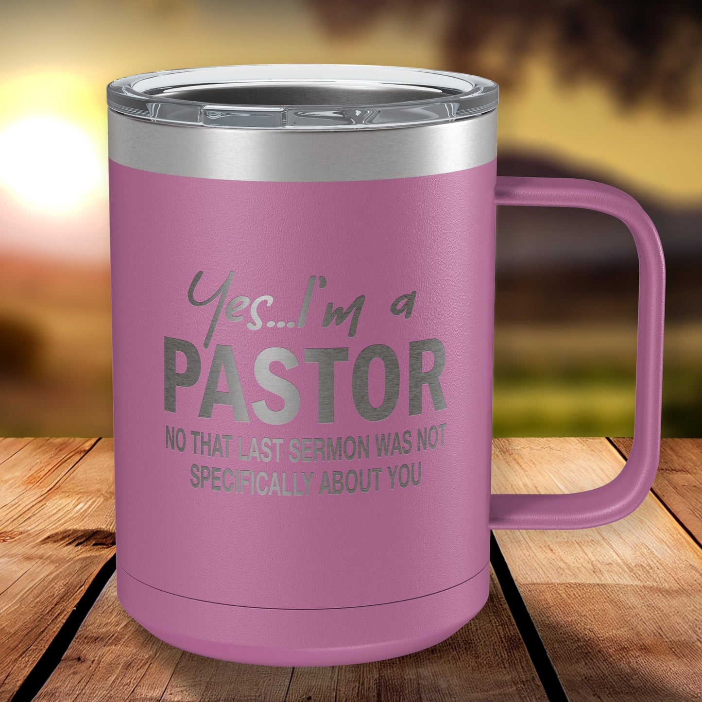 Funny Coffee Mug For Pastor • Funny Pastor Mug • Gift for Pastor • Engraved 15oz Coffee Tumbler w-Slider Lid • Yes I'm a Pastor