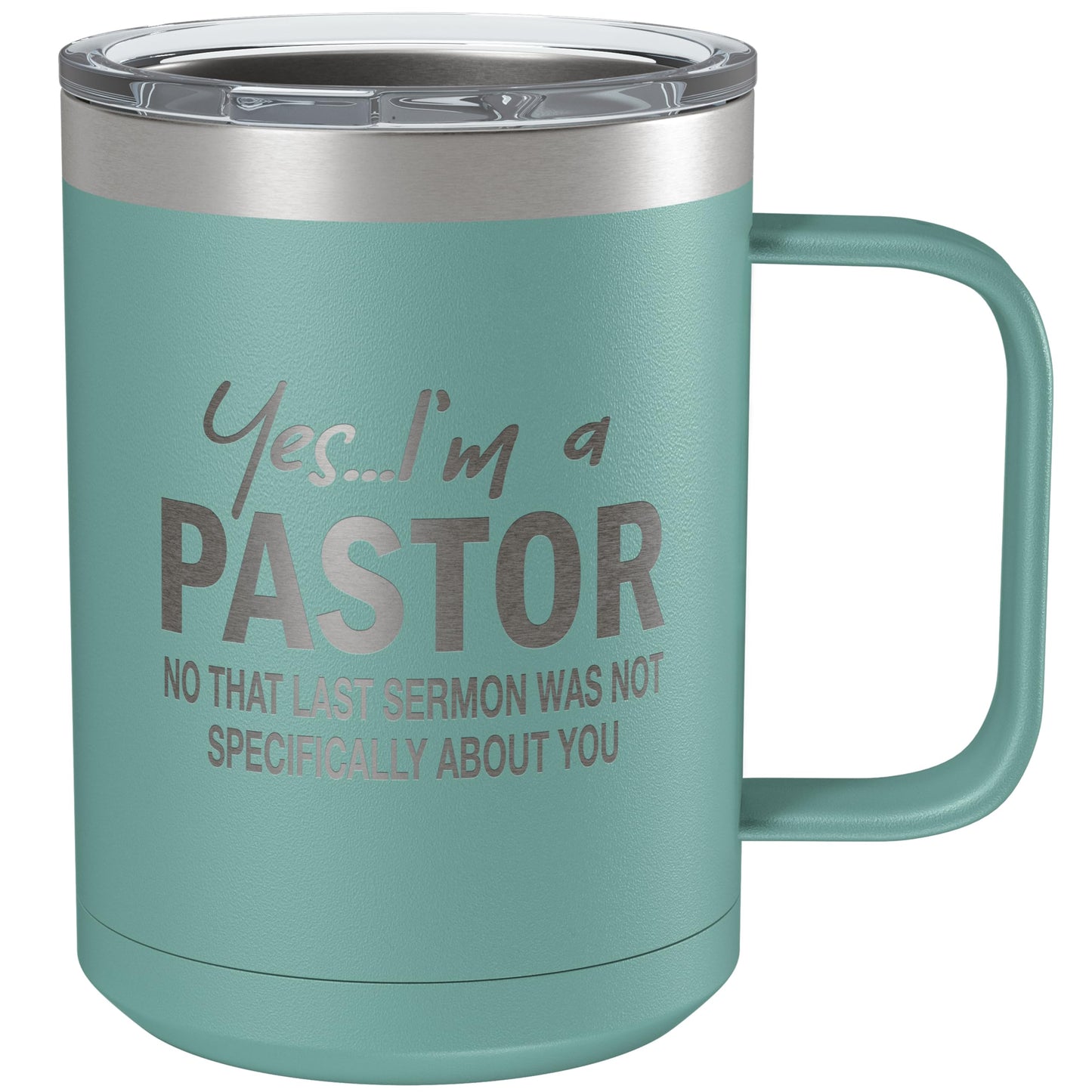 Funny Coffee Mug For Pastor • Funny Pastor Mug • Gift for Pastor • Engraved 15oz Coffee Tumbler w-Slider Lid • Yes I'm a Pastor