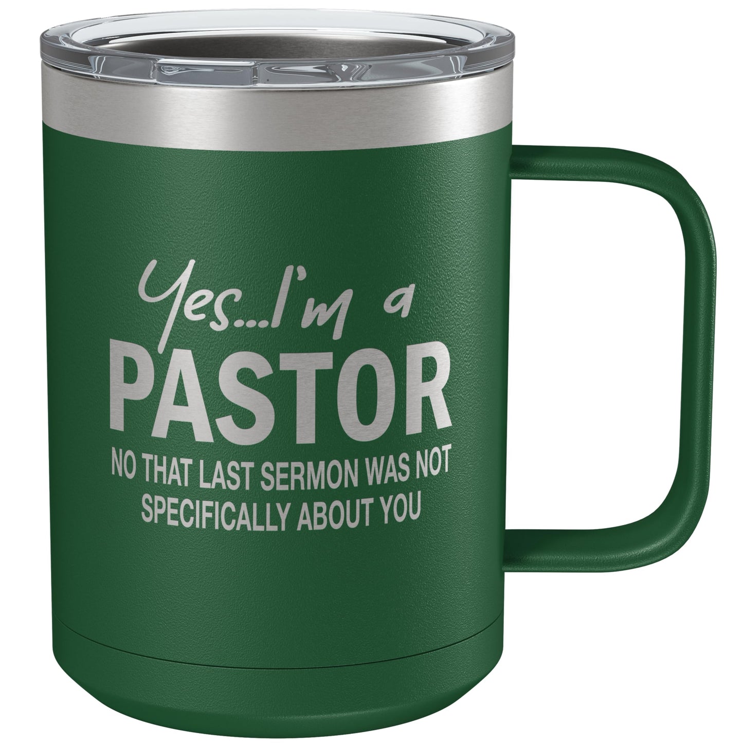 Funny Coffee Mug For Pastor • Funny Pastor Mug • Gift for Pastor • Engraved 15oz Coffee Tumbler w-Slider Lid • Yes I'm a Pastor