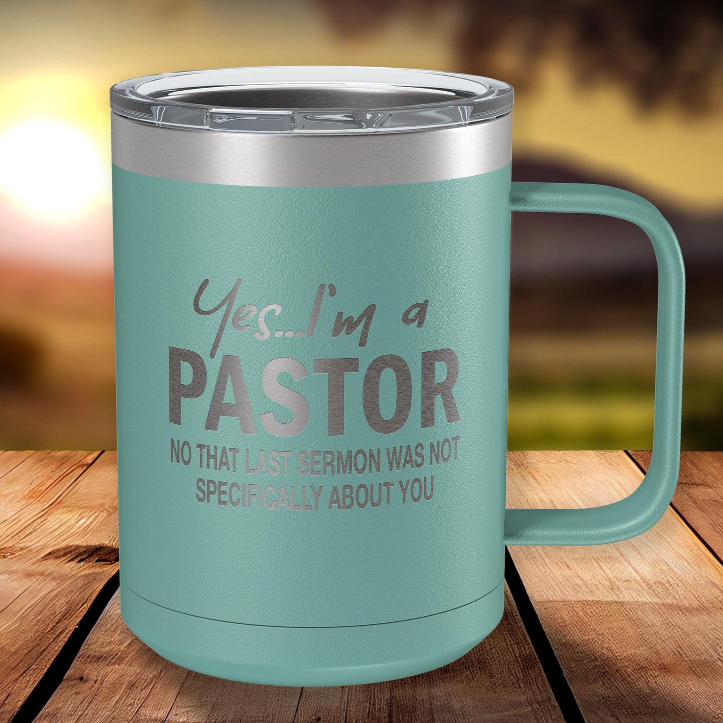 Funny Coffee Mug For Pastor • Funny Pastor Mug • Gift for Pastor • Engraved 15oz Coffee Tumbler w-Slider Lid • Yes I'm a Pastor