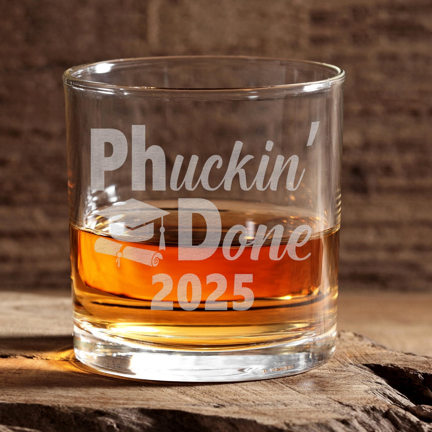 PHuckin' Done Funny Engraved Whiskey Glass • PhD Graduation Gift for Him or Her • Unique Whiskey Glass for Men or Women University Graduation