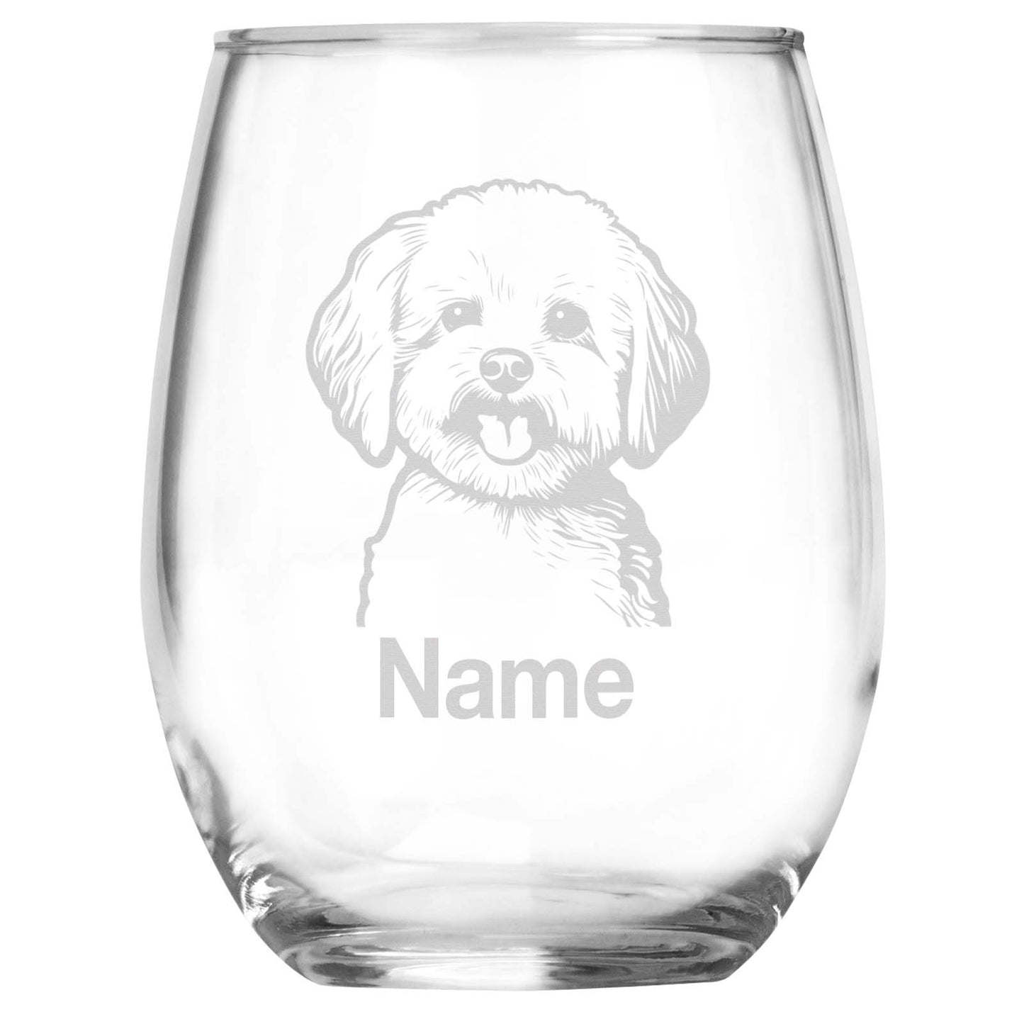 Personalized Bichon Frise Breed Themed Stemless Wine Glass with Custom Name, Engraved Dog Lovers Gift, Unique Pet Owner Keepsake for Dog Mom or Dad