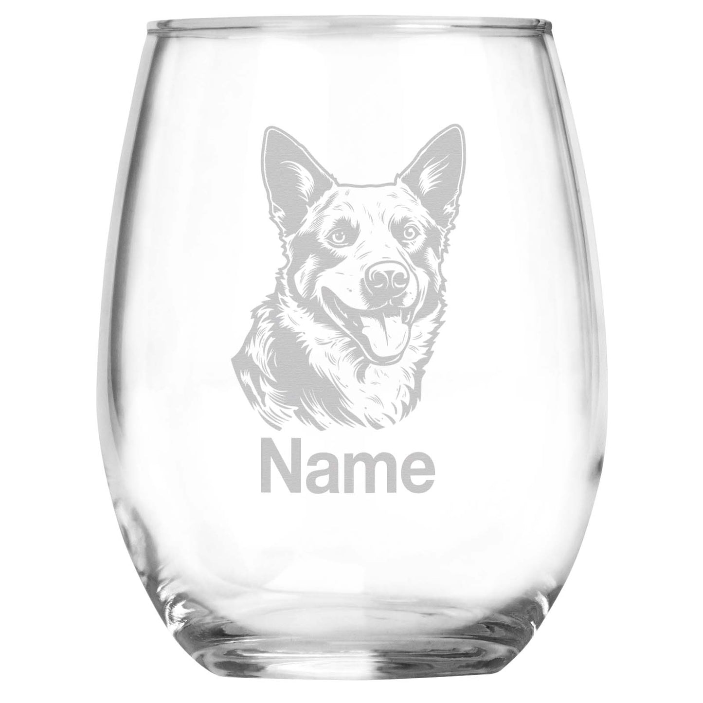 Personalized Australian Cattle Dog Breed Themed Stemless Wine Glass with Custom Name, Engraved Dog Lovers Gift, Unique Pet Owner Keepsake for Dog Mom or Dad