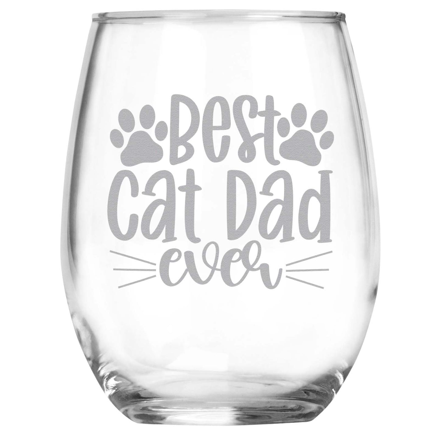 Cat Dad Gifts • Best Cat Dad Ever Engraved Stemless Wine Glass for Cat Owner • Unique Novelty Gift for Birthday, Christmas, Father's Day
