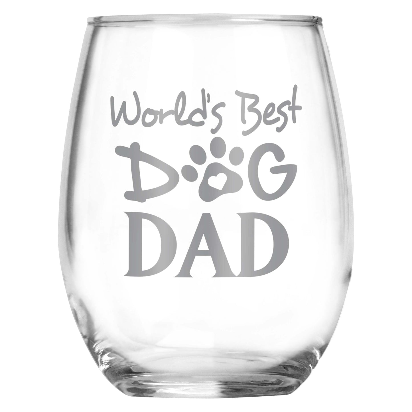 World's Best Dog Dad Stemless Wine Glass | Present for Grandpa, Father, Son, Brother, Uncle | Birthday | Christmas