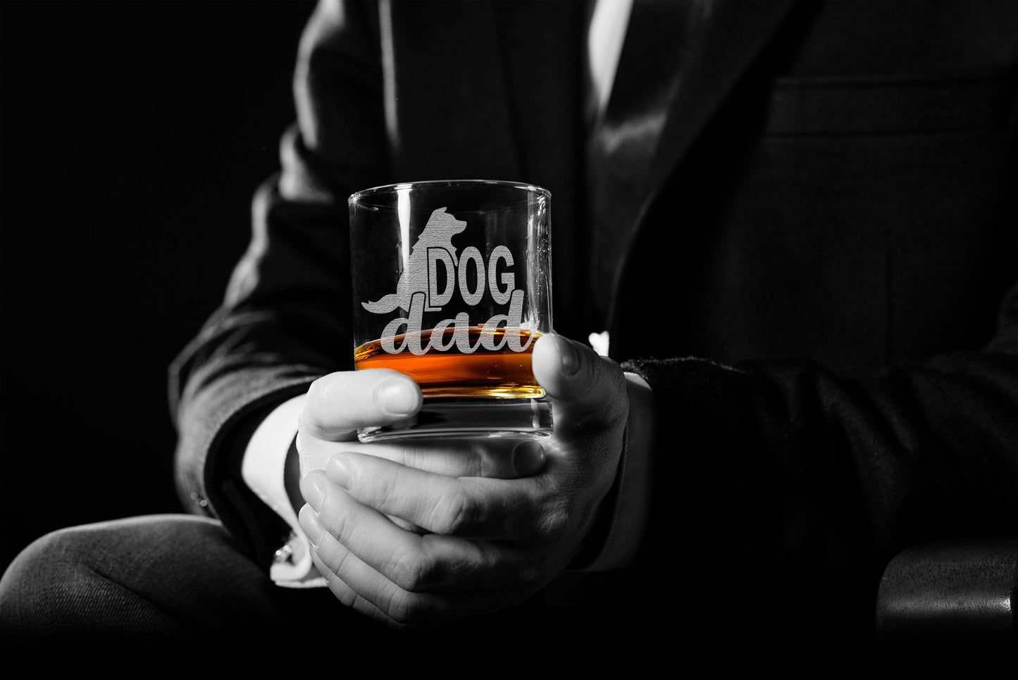 Dog Dad Engraved Whiskey Glass • 11oz Old Fashioned Cocktail Rocks Glass for Dad • Great Gift for Father, Grandfather, Husband, Son, Friend