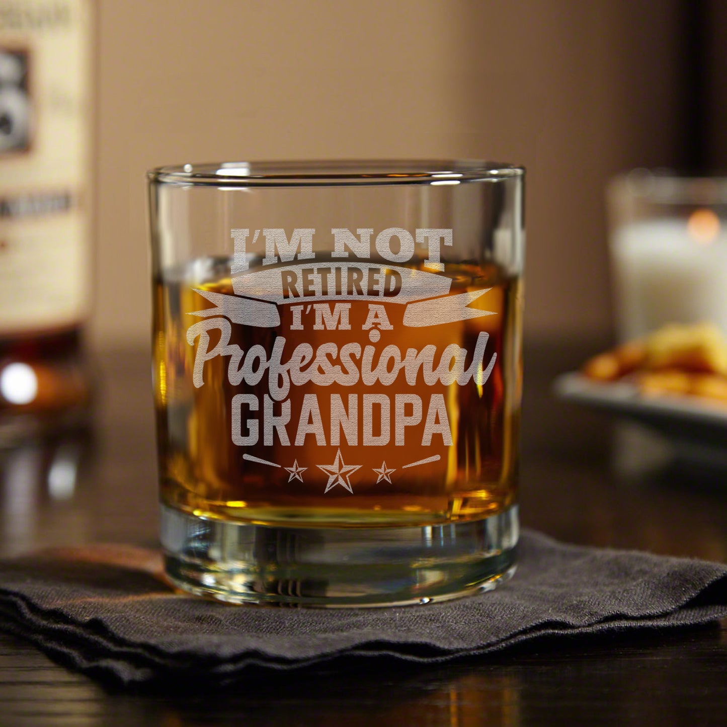 I'm Not Retired I'm A Professional Grandpa Engraved Whiskey Glass • Funny Gift for Christmas, Birthday • Father's Day • Retirement Gift