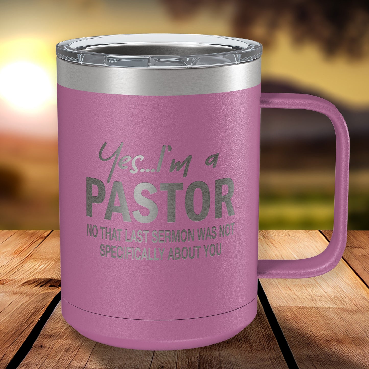Funny Coffee Mug For Pastor • Funny Pastor Mug • Gift for Pastor • Engraved 15oz Coffee Tumbler w-Slider Lid • Yes I'm a Pastor