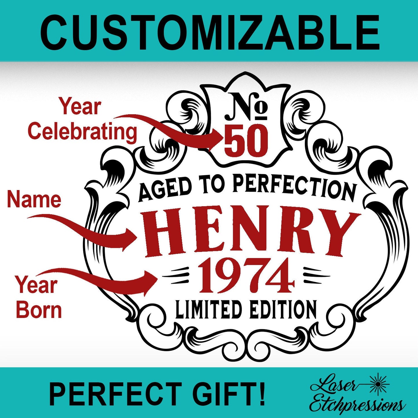 Personalized Birthday Coffee Mug for Men and Women, Customized Engraved Tumbler, Aged to Perfection, Birthday Gift for Him and Her