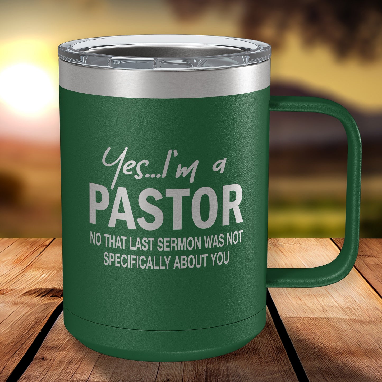 Funny Coffee Mug For Pastor • Funny Pastor Mug • Gift for Pastor • Engraved 15oz Coffee Tumbler w-Slider Lid • Yes I'm a Pastor