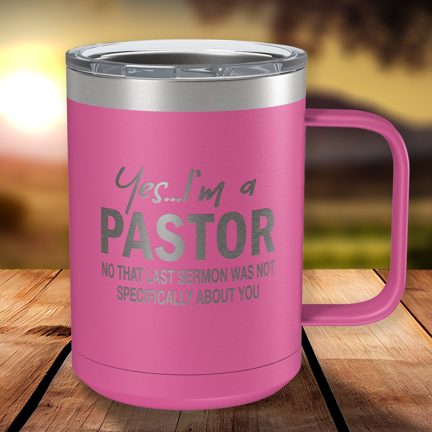Funny Coffee Mug For Pastor • Funny Pastor Mug • Gift for Pastor • Engraved 15oz Coffee Tumbler w-Slider Lid • Yes I'm a Pastor