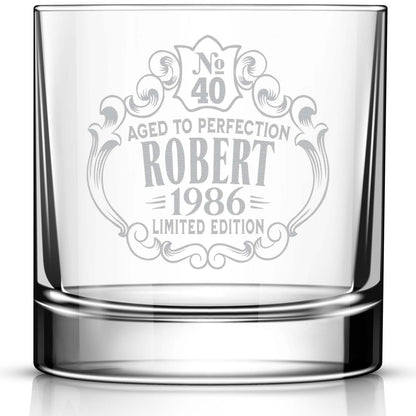 Birthday Personalized Whiskey Glass for Men and Women, Customized Engraved Rocks Glass, Aged to Perfection, Birthday Gift for Him and Her