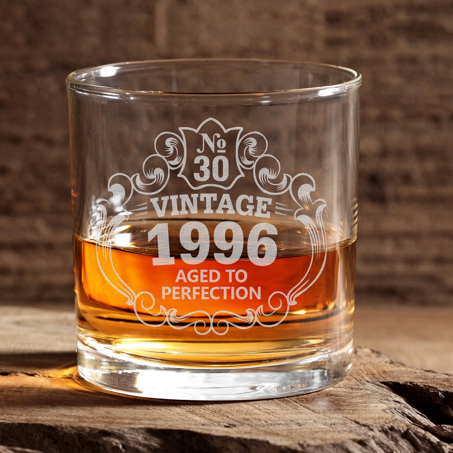 30th Birthday Engraved Whiskey Glass, Custom Engraved Rocks Glass, Vintage 1996 Aged to Perfection 11oz Old Fashioned Cocktail Glass