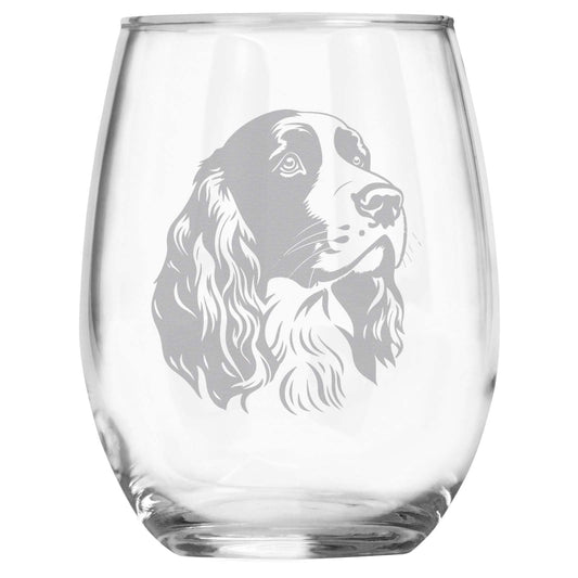 English Springer Spaniel Breed Themed Engraved Stemless Wine Glass, Unique Pet Gift for Cocker Mom/Dad, Dog Lover Gifts for Her/Him