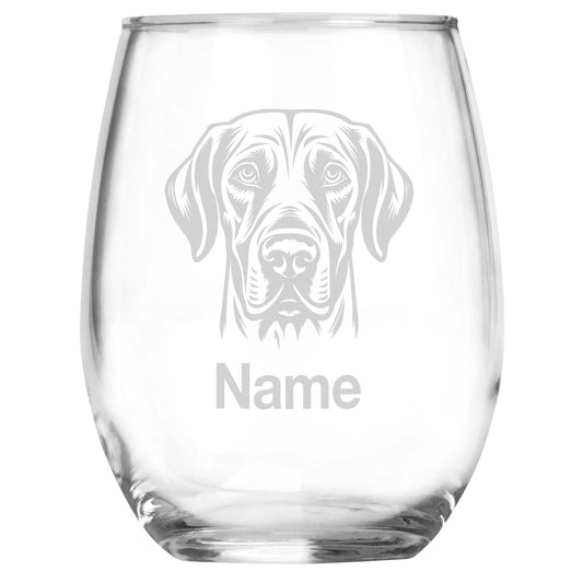Personalized Rhodesian Ridgeback Breed Themed Stemless Wine Glass with Custom Name, Engraved Dog Lovers Gift, Unique Pet Owner Keepsake for Dog Mom or Dad