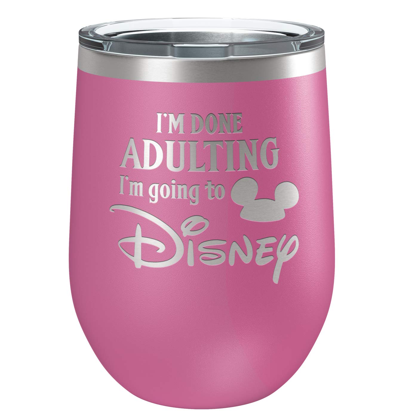 Funny Wine Tumbler for Women, I'm Done Adulting Stainless Steel Tumbler with Lid, Vacuum Insulated Mug, Great Gift for Birthday, Christmas, Housewarming, By Laser Etchpressions, Pink