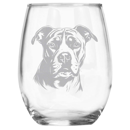 Pitbull Breed Themed Engraved Stemless Wine Glass, Unique Pet Gift for Pitbull Mom/Dad, Dog Lover Gifts for Her/Him