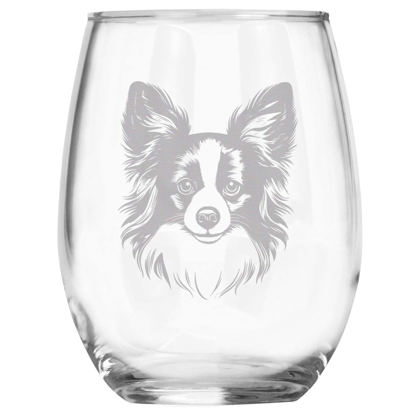 Papillon Breed Themed Engraved Stemless Wine Glass, Unique Pet Gift for Papillon Mom/Dad, Dog Lover Gifts for Her/Him