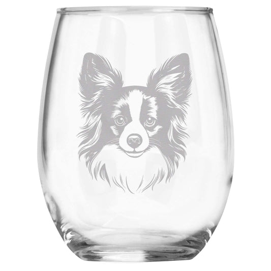 Papillon Breed Themed Engraved Stemless Wine Glass, Unique Pet Gift for Papillon Mom/Dad, Dog Lover Gifts for Her/Him