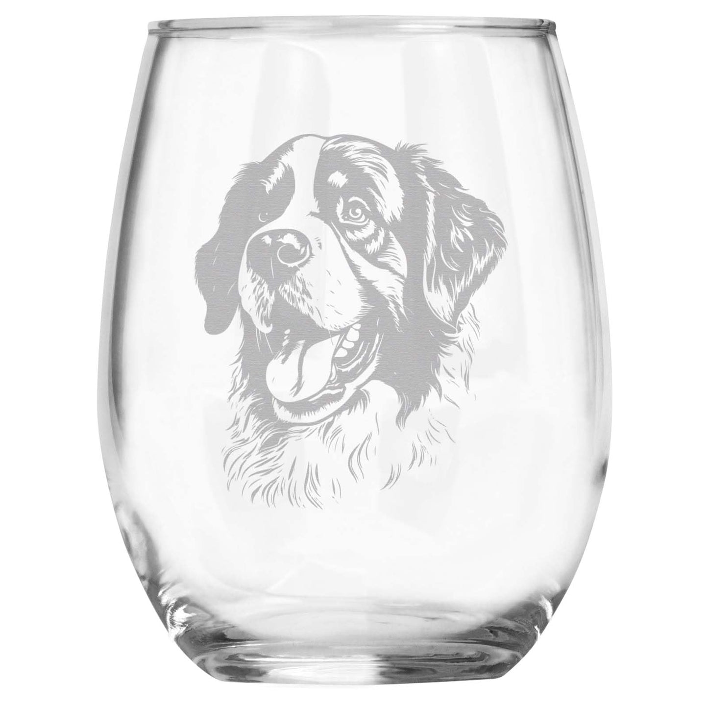 Saint Bernard Breed Themed Engraved Stemless Wine Glass, Unique Pet Gift for Saint Bernard Mom/Dad, Dog Lover Gifts for Her/Him
