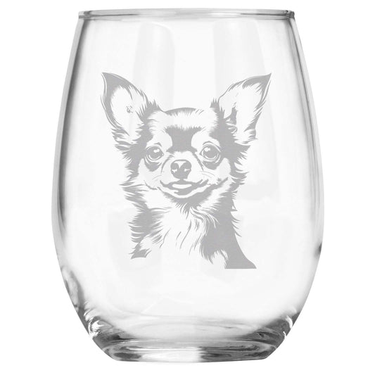 Chihuahua Breed Themed Engraved Stemless Wine Glass, Unique Pet Gift for Chihuahua Mom/Dad, Dog Lover Gifts for Her/Him