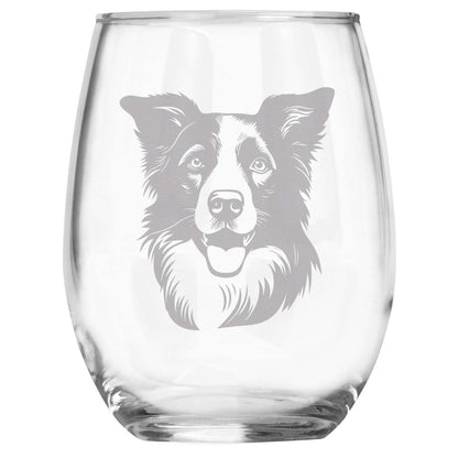 Border Collie Breed Themed Engraved Stemless Wine Glass, Unique Pet Gift for Collie Mom/Dad, Dog Lover Gifts for Her/Him