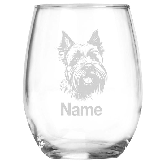 Personalized Scottish Terrier Breed Themed Stemless Wine Glass with Custom Name, Engraved Dog Lovers Gift, Unique Pet Owner Keepsake for Dog Mom or Dad