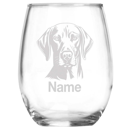 Personalized Weimaraner Breed Themed Stemless Wine Glass with Custom Name, Engraved Dog Lovers Gift, Unique Pet Owner Keepsake for Dog Mom or Dad
