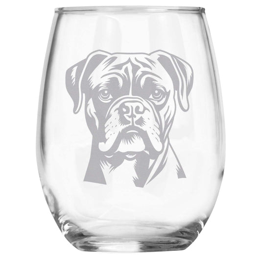 Boxer Breed Themed Engraved Stemless Wine Glass, Unique Pet Gift for Boxer Mom/Dad, Dog Lover Gifts for Her/Him
