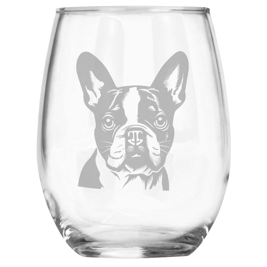 Boston Terrier Breed Themed Engraved Stemless Wine Glass, Unique Pet Gift for Boston Mom/Dad, Dog Lover Gifts for Her/Him