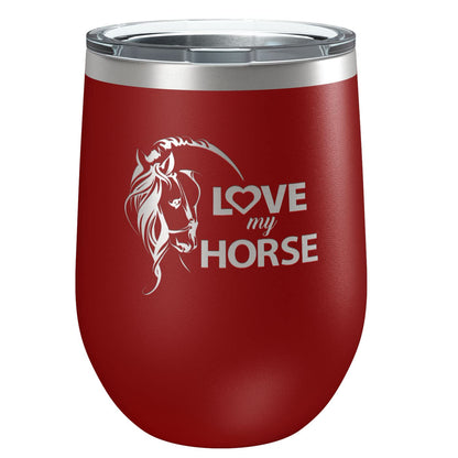 Love My Horse Stainless Steel Tumbler with Lid | Vacuum Insulated Mug | Engraved Equine Gift for Christmas, Birthday, Mother's Day for Mom, Daughter, Sister, Aunt