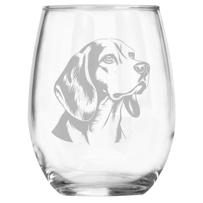 Beagle Breed Themed Engraved Stemless Wine Glass, Unique Pet Gift for Beagle Mom/Dad, Dog Lover Gifts for Her/Him