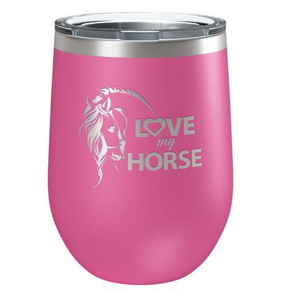 Love My Horse Stainless Steel Tumbler with Lid | Vacuum Insulated Mug | Engraved Equine Gift for Christmas, Birthday, Mother's Day for Mom, Daughter, Sister, Aunt