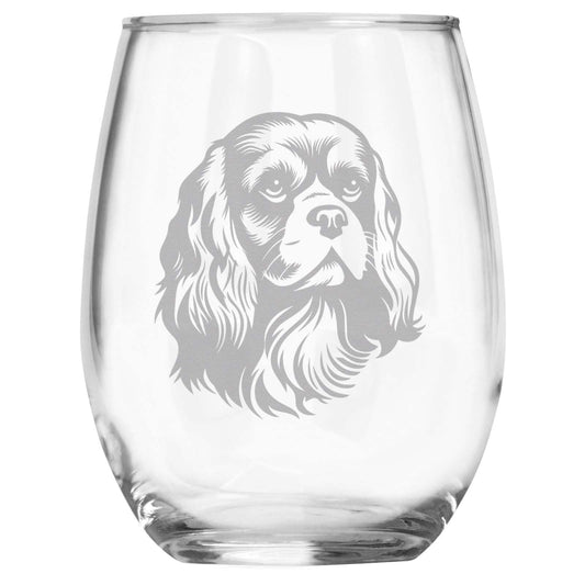 Cavalier King Charles Spaniel Breed Themed Engraved Stemless Wine Glass, Unique Pet Gift for Cavalier Mom/Dad, Dog Lover Gifts for Her/Him