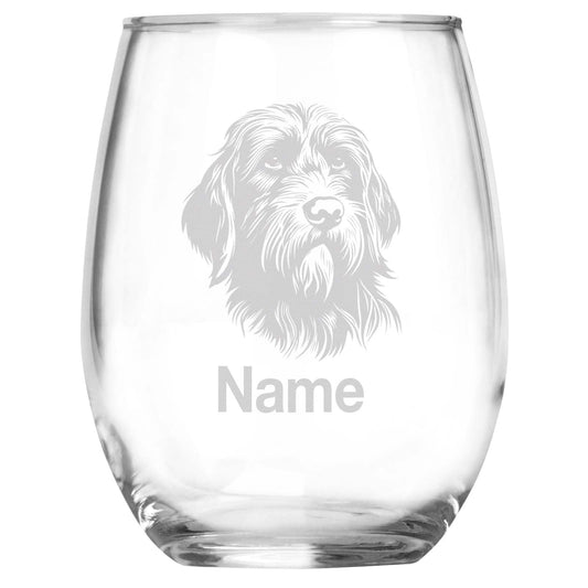 Personalized Wirehaired Pointing Griffon Breed Themed Stemless Wine Glass with Custom Name, Engraved Dog Lovers Gift, Unique Pet Owner Keepsake for Dog Mom or Dad