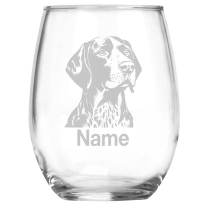 Personalized German Shorthaired Pointer Breed Themed Stemless Wine Glass with Custom Name, Engraved Dog Lovers Gift, Unique Pet Owner Keepsake for Dog Mom or Dad