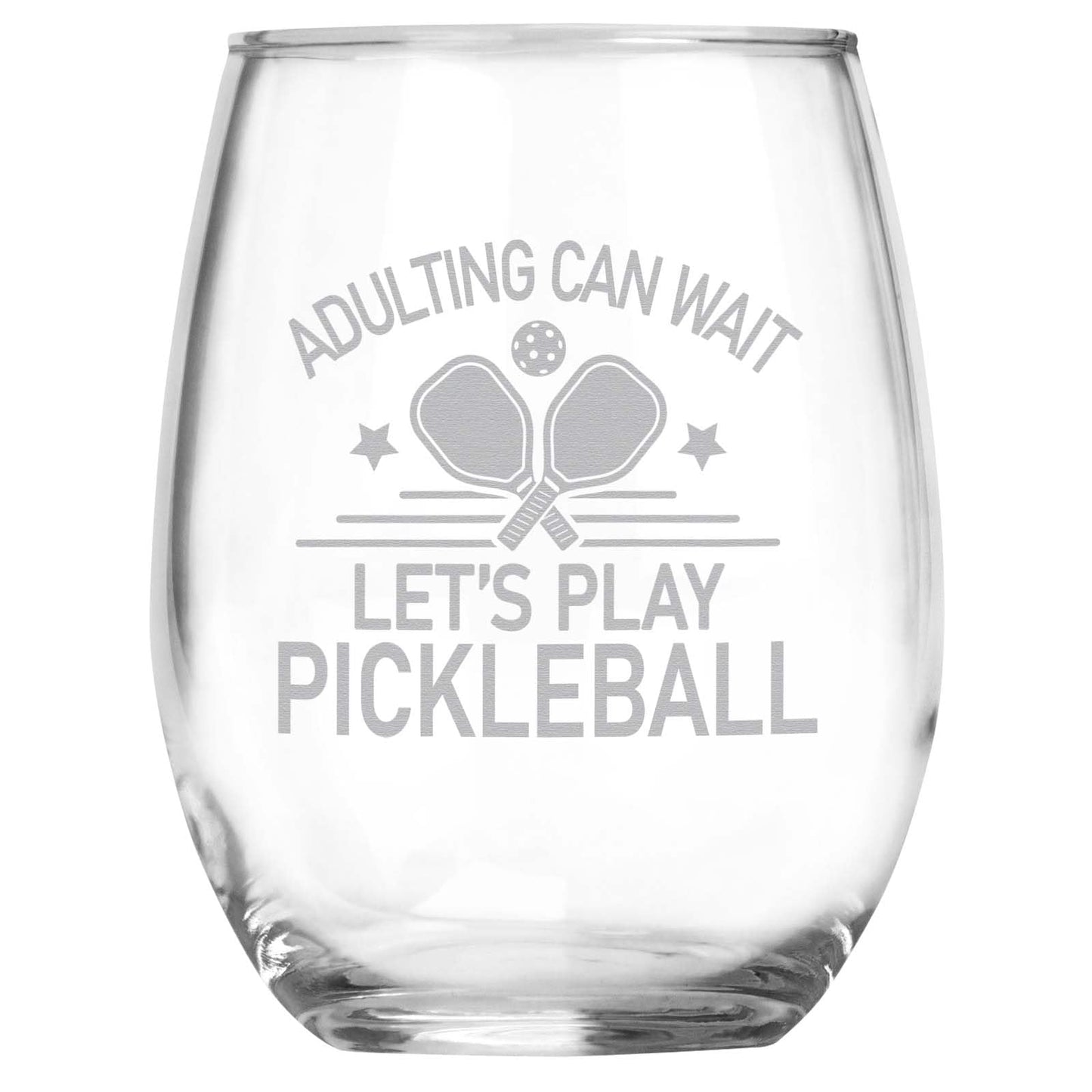 Funny Pickleball Gifts, Adulting Can Wait Let's Play Pickleball Engraved Stemless Wine Glass, Pickleball Gifts for Women and Men, Gift for Pickleball Player