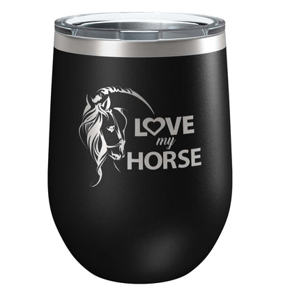 Love My Horse Stainless Steel Tumbler with Lid | Vacuum Insulated Mug | Engraved Equine Gift for Christmas, Birthday, Mother's Day for Mom, Daughter, Sister, Aunt