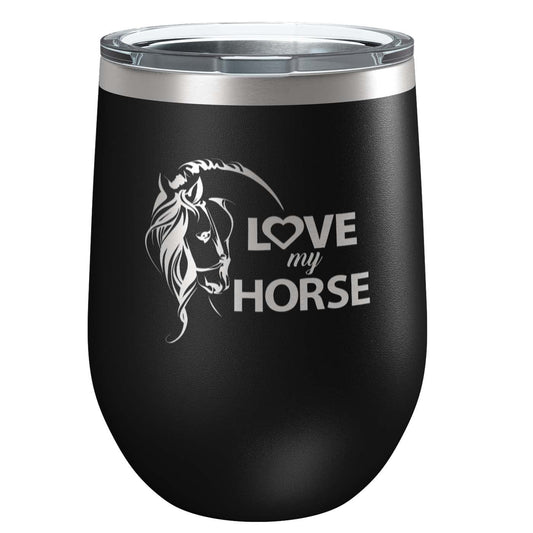 Love My Horse Stainless Steel Tumbler with Lid | Vacuum Insulated Mug | Engraved Equine Gift for Christmas, Birthday, Mother's Day for Mom, Daughter, Sister, Aunt