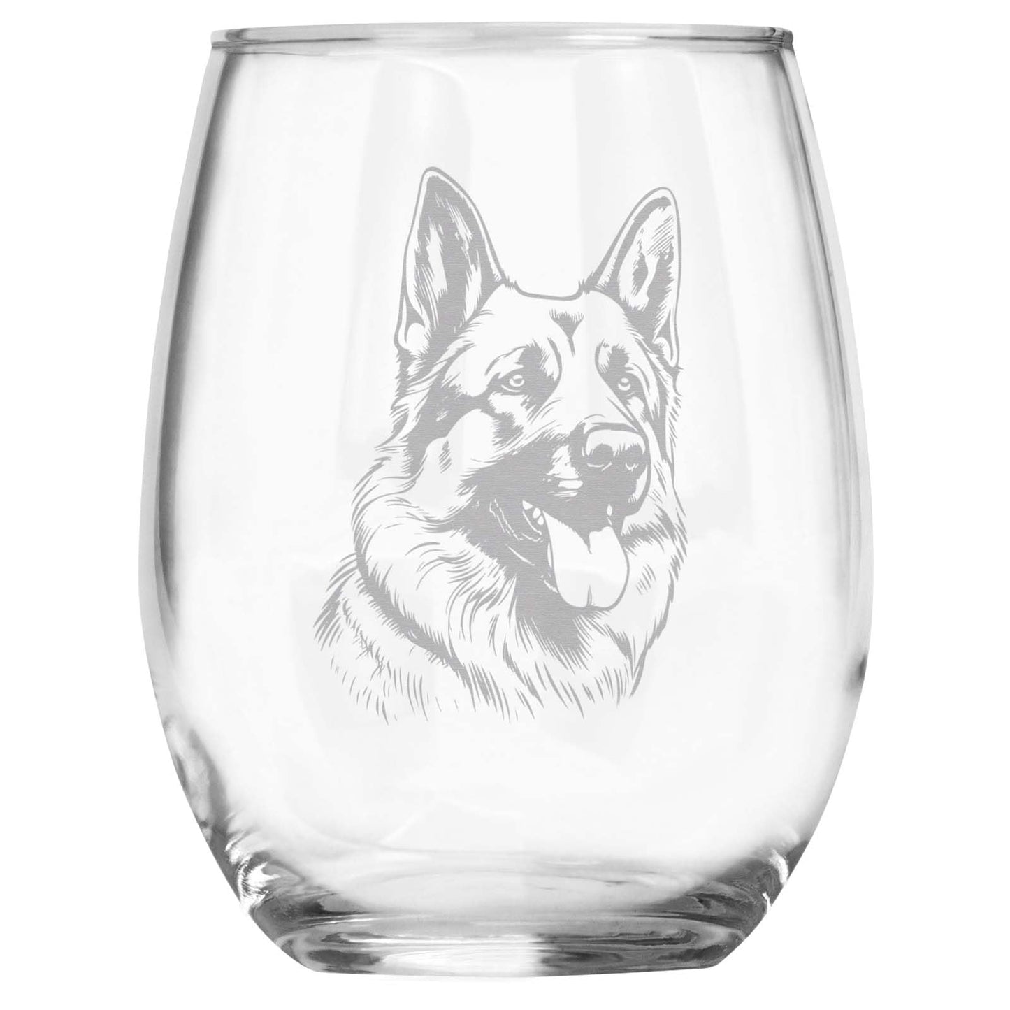 German Shepherd Themed Engraved Stemless Wine Glass, Unique Pet Gift for GSD Mom/Dad, Dog Lover Gifts for Her/Him