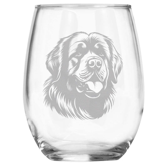 Newfoundland Breed Themed Engraved Stemless Wine Glass, Unique Pet Gift for Newfie Mom/Dad, Dog Lover Gifts for Her/Him