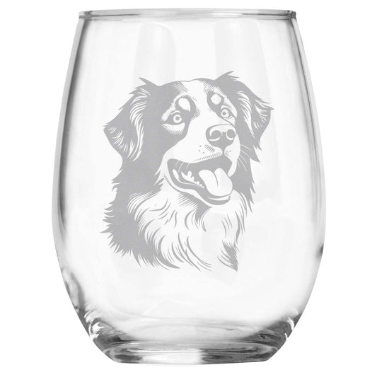 Australian Shepherd Breed Themed Engraved Stemless Wine Glass, Unique Pet Gift for Aussie Mom/Dad, Dog Lover Gifts for Her/Him