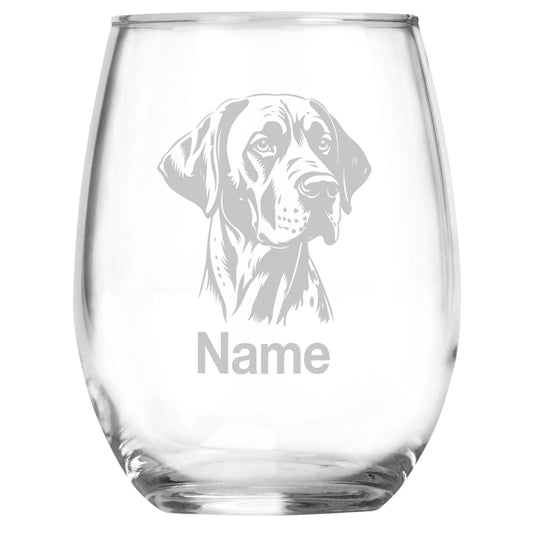 Personalized Great Dane Breed Themed Stemless Wine Glass with Custom Name, Engraved Dog Lovers Gift, Unique Pet Owner Keepsake for Dog Mom or Dad